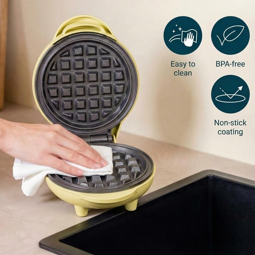 Bestron - mini gaufrier rétro jaune - compact - revêtement anti-adhésif
