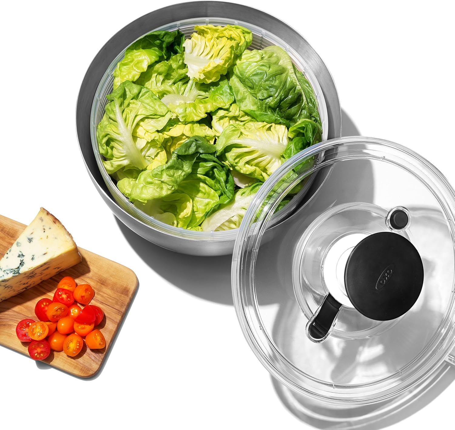 Oxo - Essoreuse à salade inox - grande capacité, poignée antidérapante - 1071497