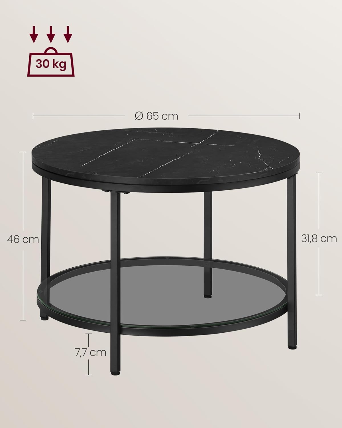 VASAGLE - table basse moderne marbre/verre trempé, facile montage, LCT072B58