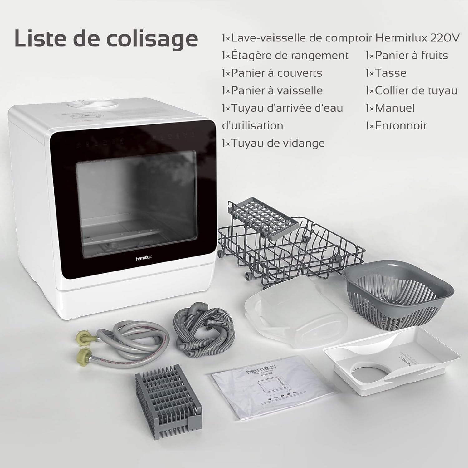 Hermitlux - mini lave-vaisselle 5 couverts, 7+3 programmes, réservoir 5L