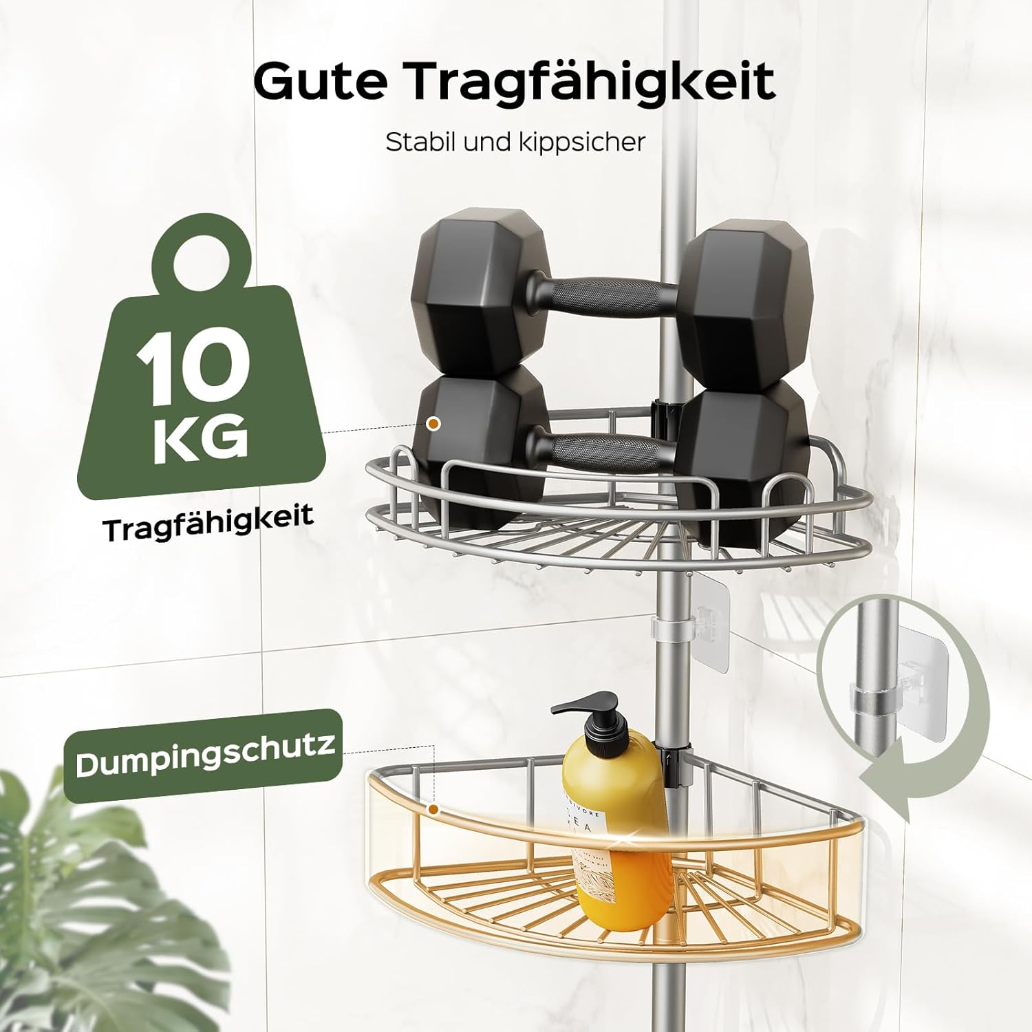 HAMITOR - Etagère douche télescopique, 121-314cm, 4 niveaux, métal, sans perçage