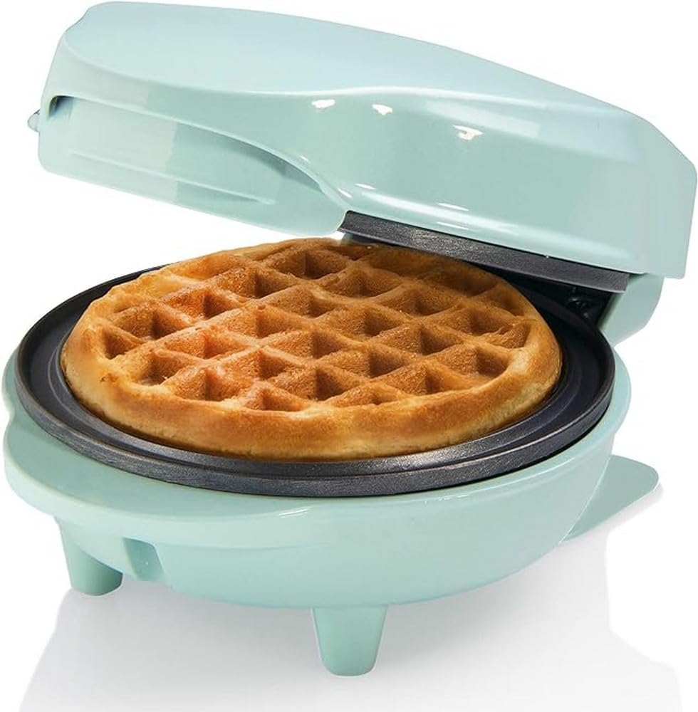 Bestron Mini gaufrier pour gaufres classiques, Petit gaufrier avec revêtement anti-adhésif, pour les anniversaires d'enfants, les fêtes de famille, Pâques ou Noël, Design: rétro, Couleur: menthe