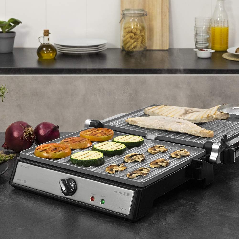 Cecotec - Rock’nGrill 2400 UltraRapid - plaques pierre, 2400W, ouverture 180°