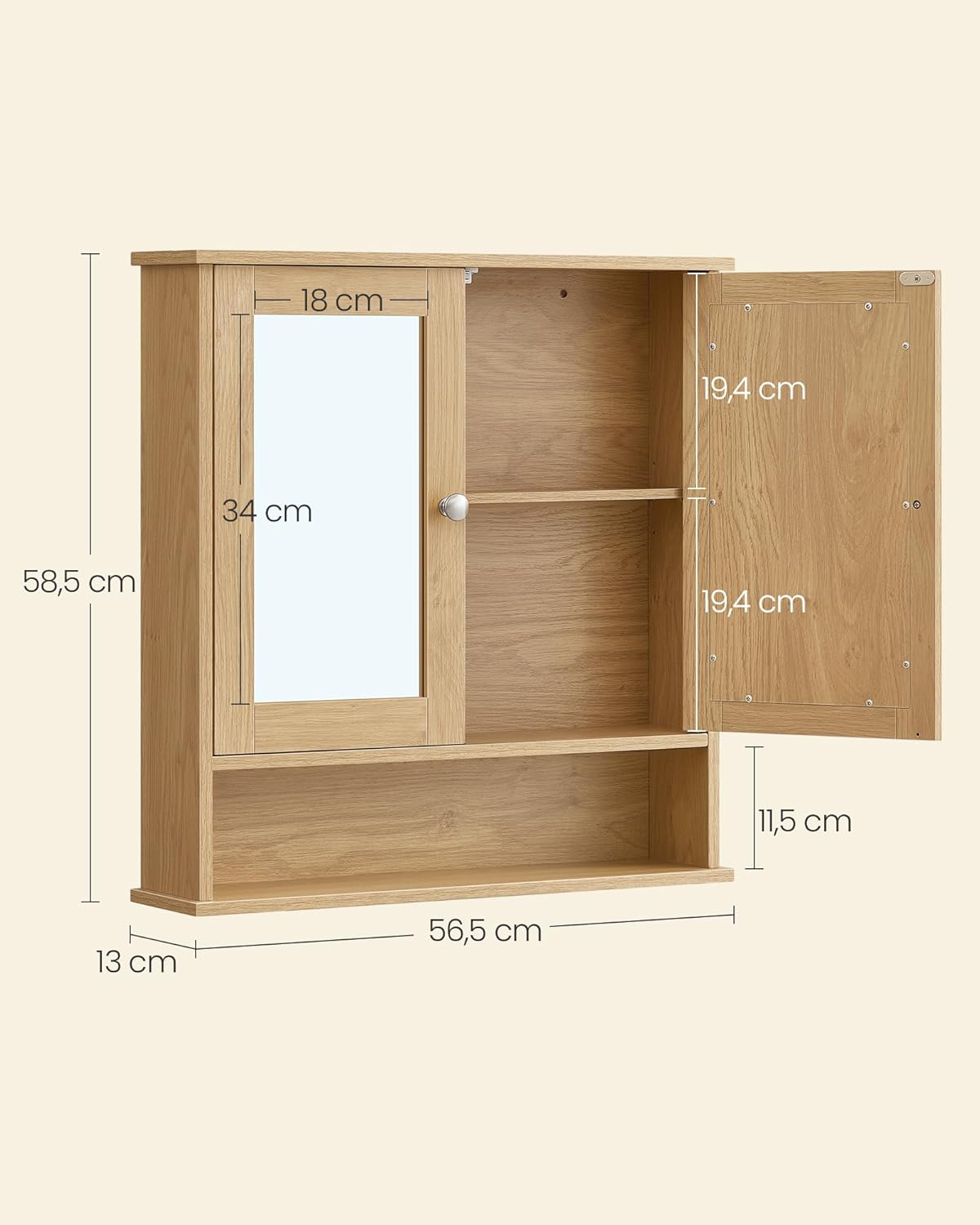 VASAGLE - armoire murale salle de bain - 13x56,5x58,5cm - 2 portes miroir et étagère réglable LHC003Y01