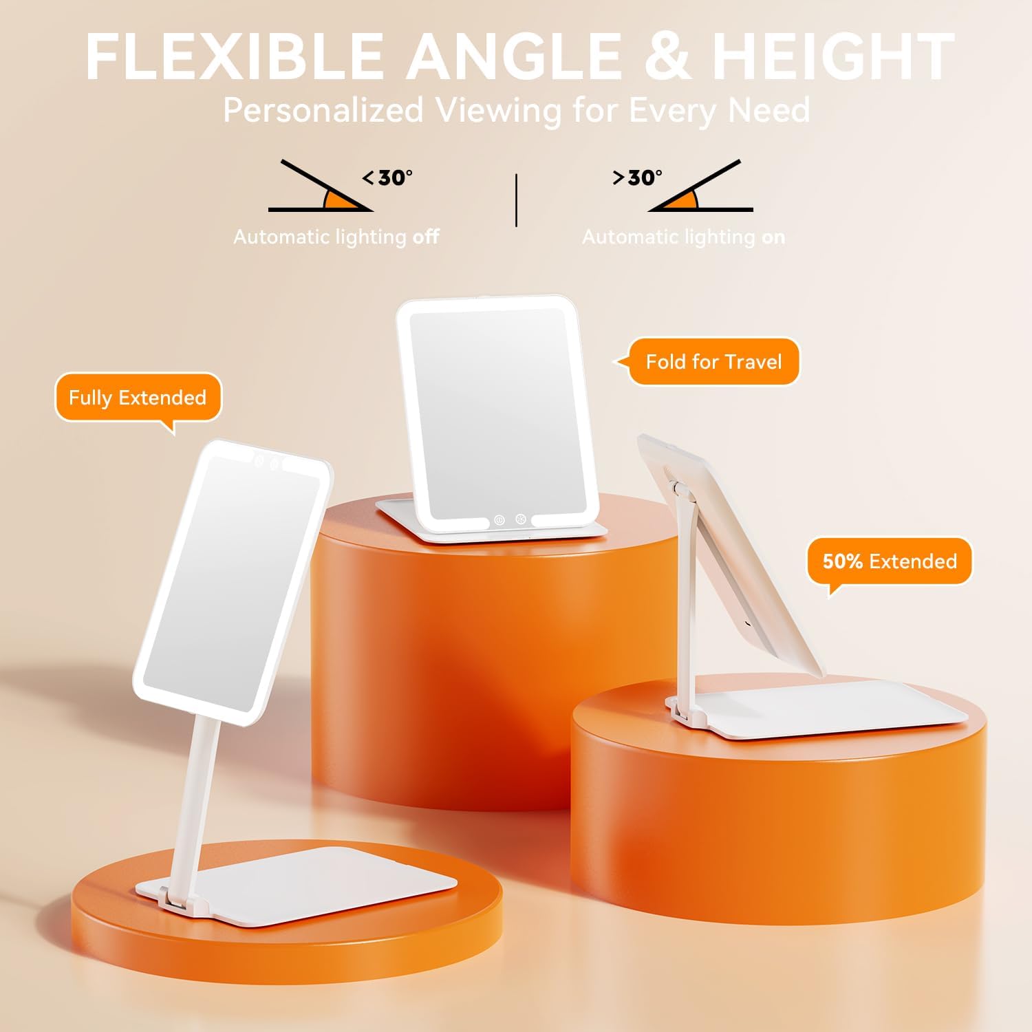 Auxmir - miroir maquillage rechargeable LED, 72 LED, écran tactile, blanc