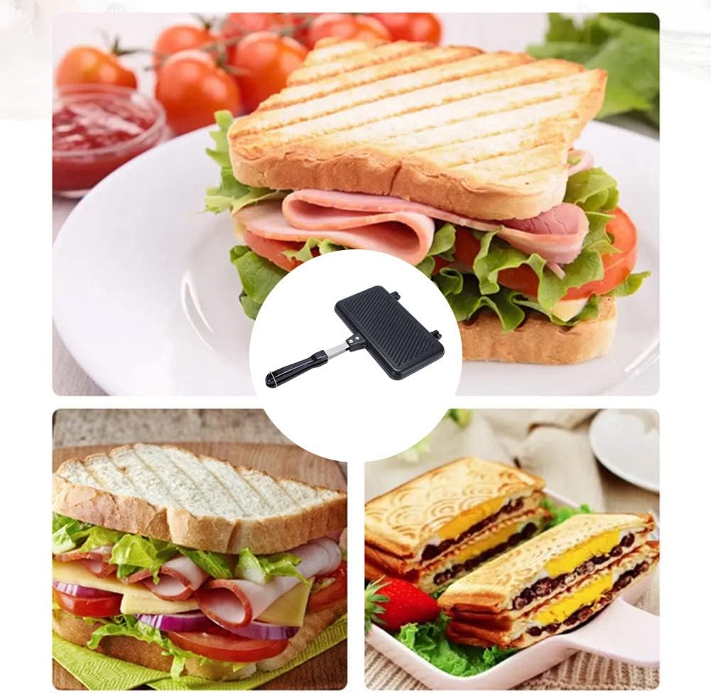 Appareil à croque monsieur antiadhérent, cuisson gaz, multifonction, cuisson crêpes, 30x15cm
