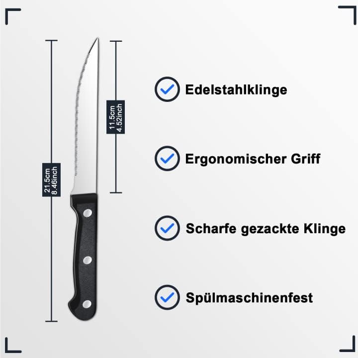 Couteaux à steak - acier inoxydable - 8 pièces - lame dentelée, compatible lave-vaisselle