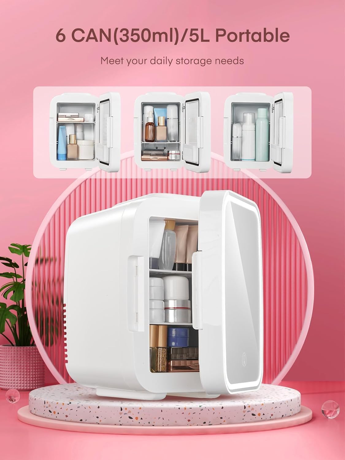 FOHERE - mini frigo 5L - miroir LED - chaud/froid, portable, blanc