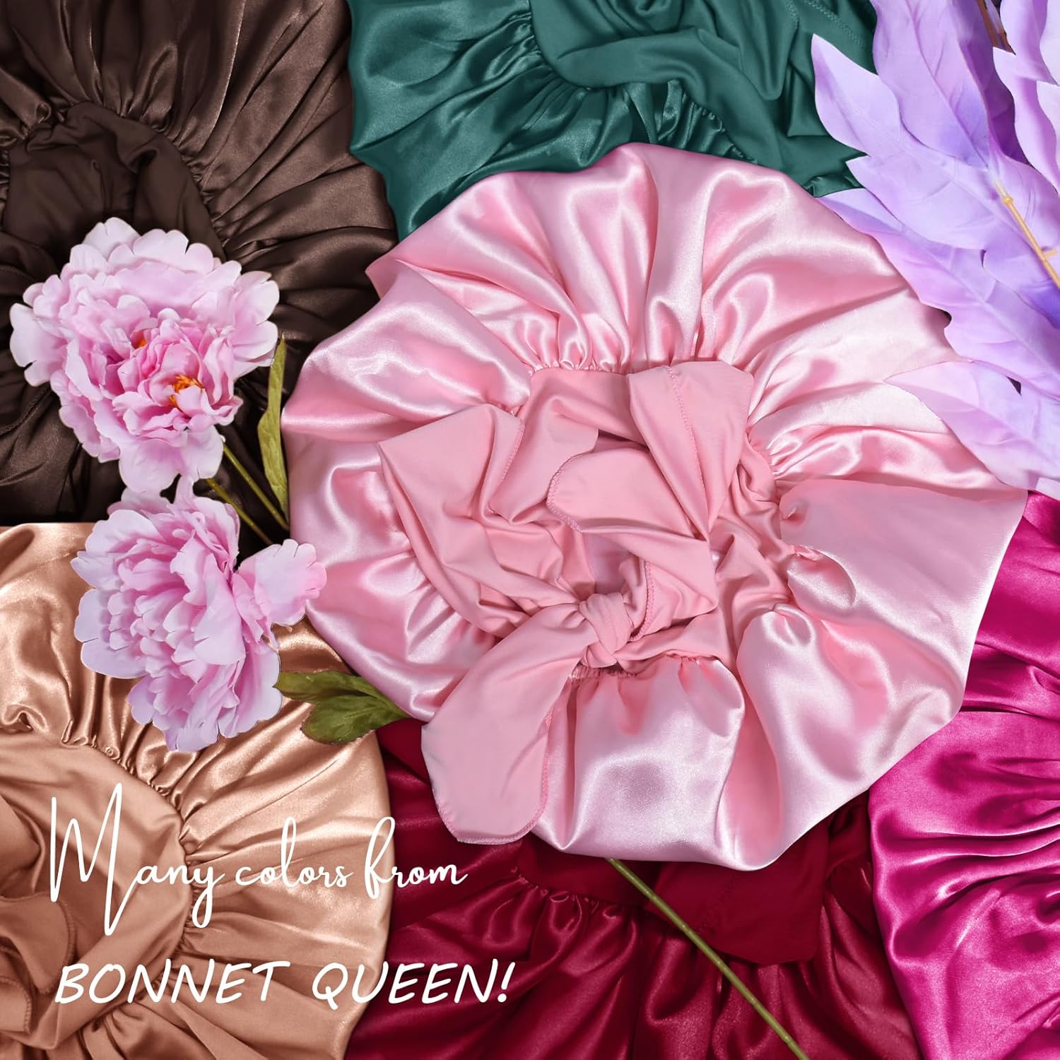 BONNET QUEEN - bonnet satin nuit ajustable, moyen, cheveux bouclés