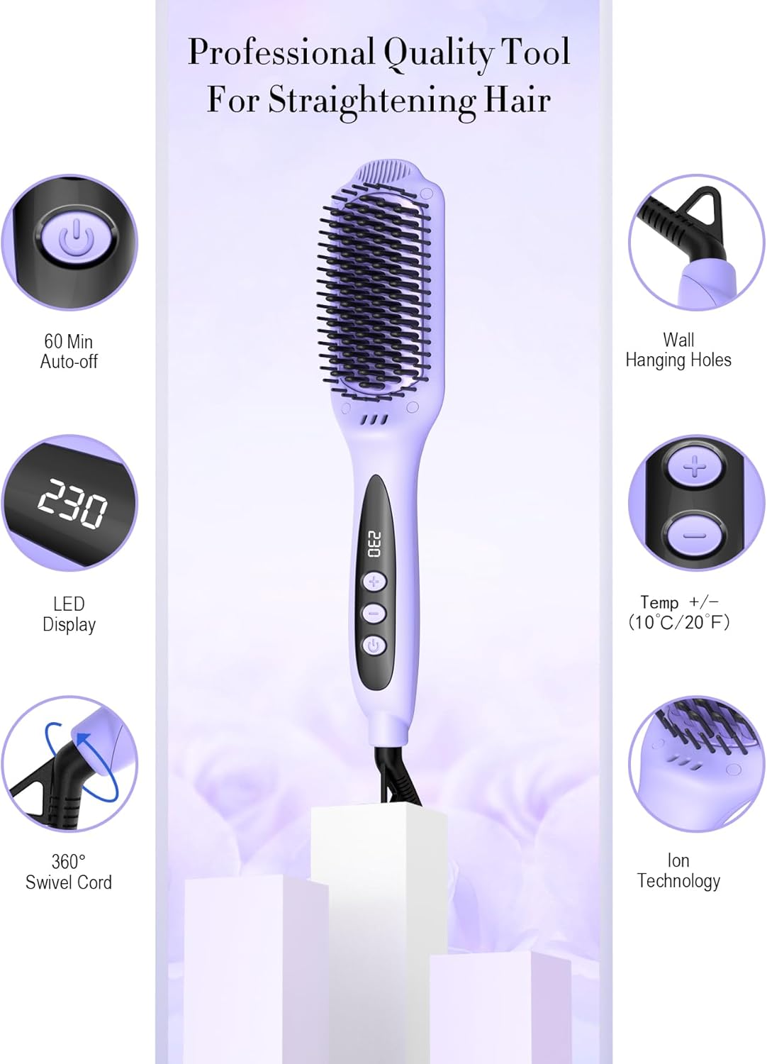LANDOT - Brosse lissante ionique céramique - large - spéciale cheveux épais LANDOT