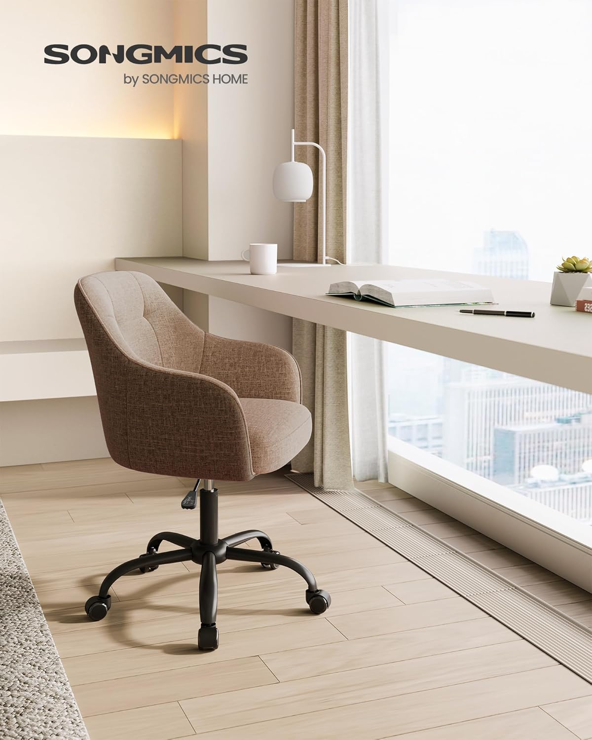 SONGMICS - chaise de bureau ergonomique - hauteur réglable, tissu coton-lin, cadre acier, capacité 110 kg - OBG019K01