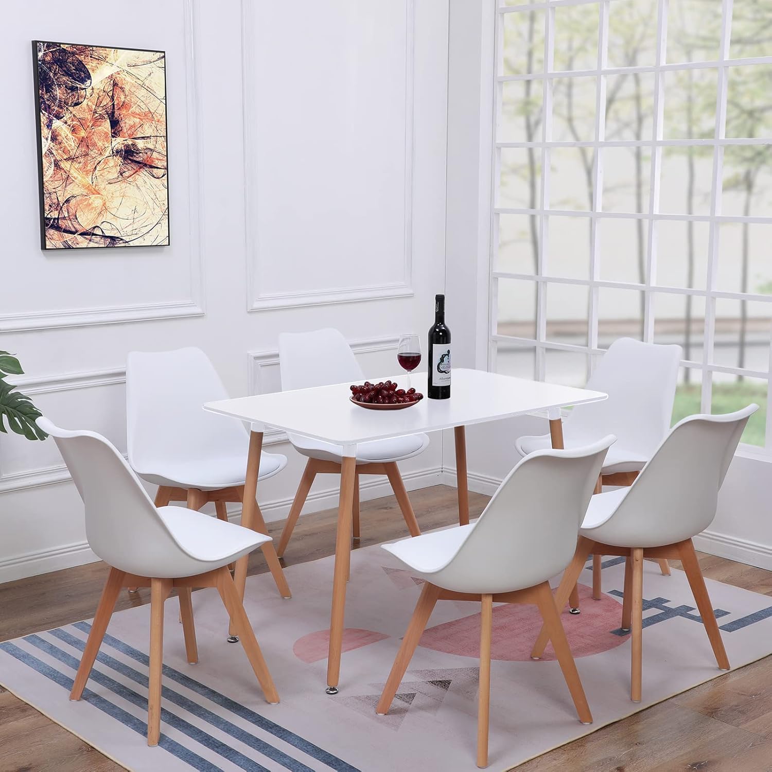 EGGREE - chaises scandinaves - lot de 8, blanc, bois hêtre, rembourrées
