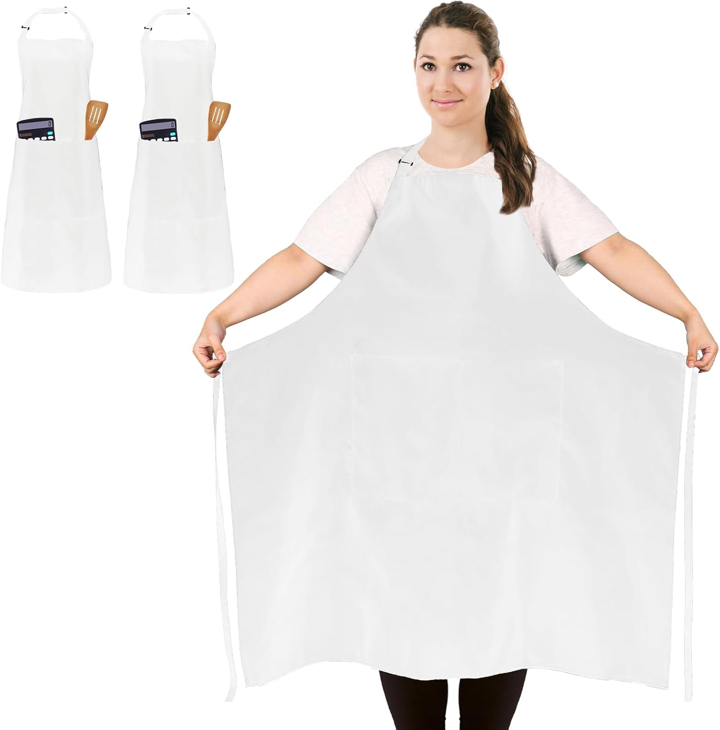 Tablier de chef - lot de 2 - grande taille - 2 poches, unisexe, usage professionnel