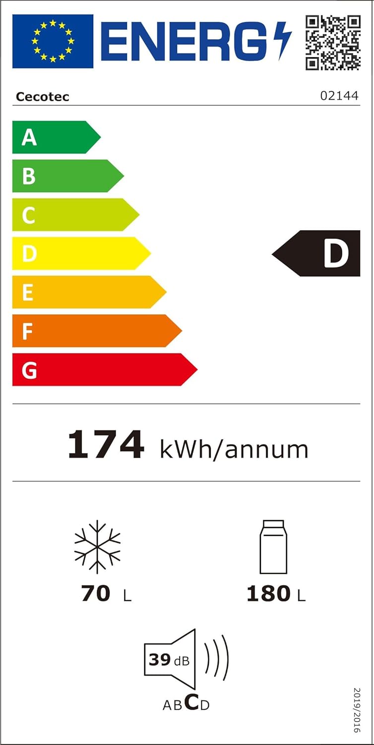 Cecotec - Bolero CoolMarket 250L - 250L - No Frost, Inverter, Multi Airflow, Humidity Box, Black Glass, Classe D