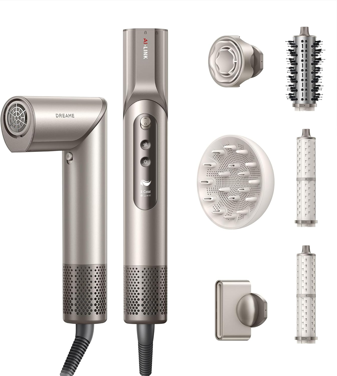 Dreame - Dazzle - sèche-cheveux compact - moteur 110000 tr/min, ions négatifs, 5 embouts