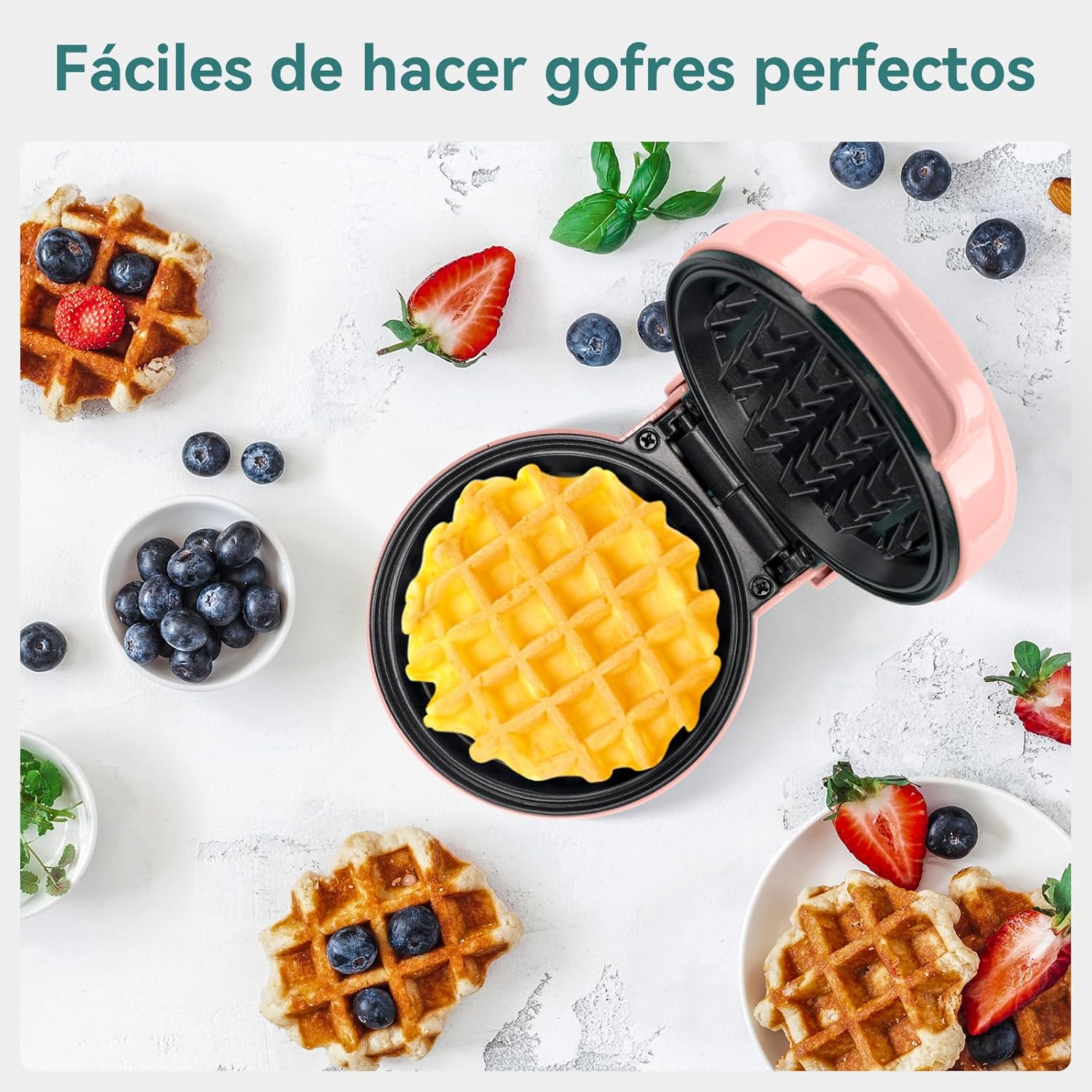SNAILAR - mini gaufrier compact 550W - design rose, pour enfants