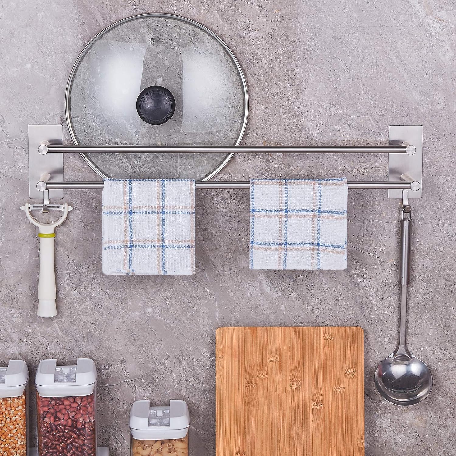 JS - porte-serviettes double, inox 60cm, auto-adhésif, étanche