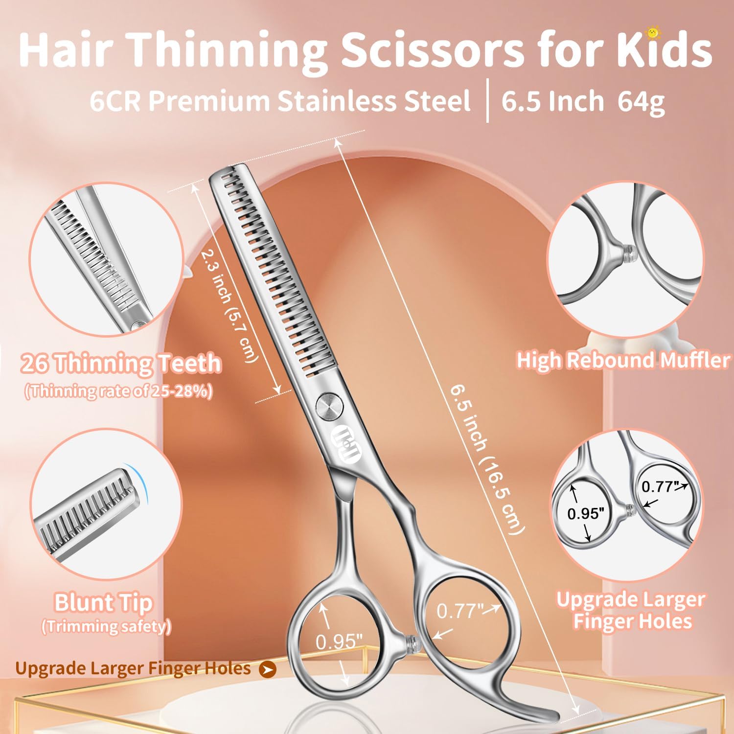 Ciseaux de coiffure enfant sécurité pointe ronde, 13cm, set pro CIICII