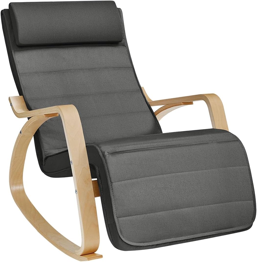 SONGMICS - fauteuil à bascule - 121,5x67x84 cm - bois, repose-pieds réglable, 150 kg - LYY010GZ03