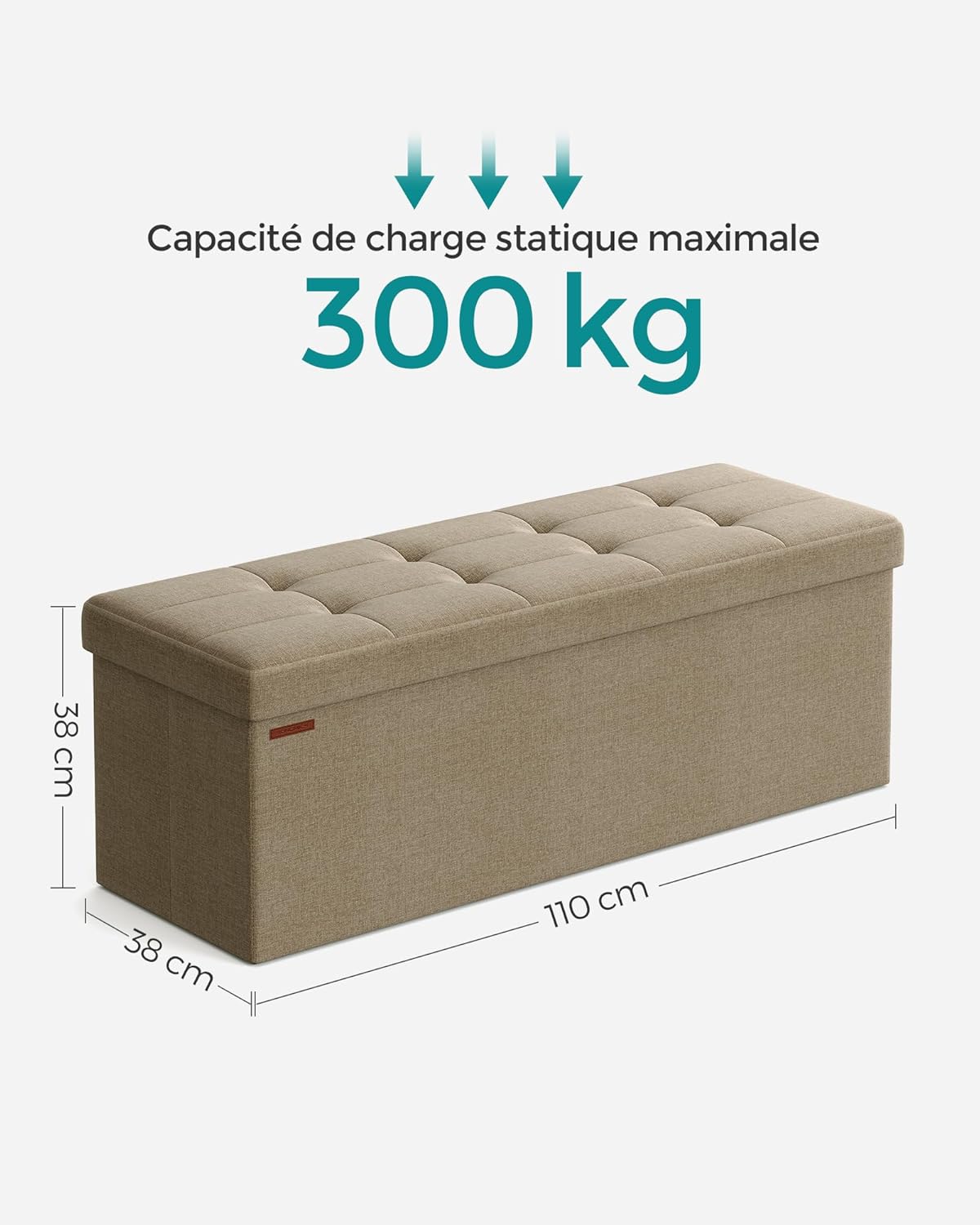 SONGMICS - Mazie Collection - banc pliable 110 cm, rangement bout de lit, montage facile, marron camel, LSF077R01