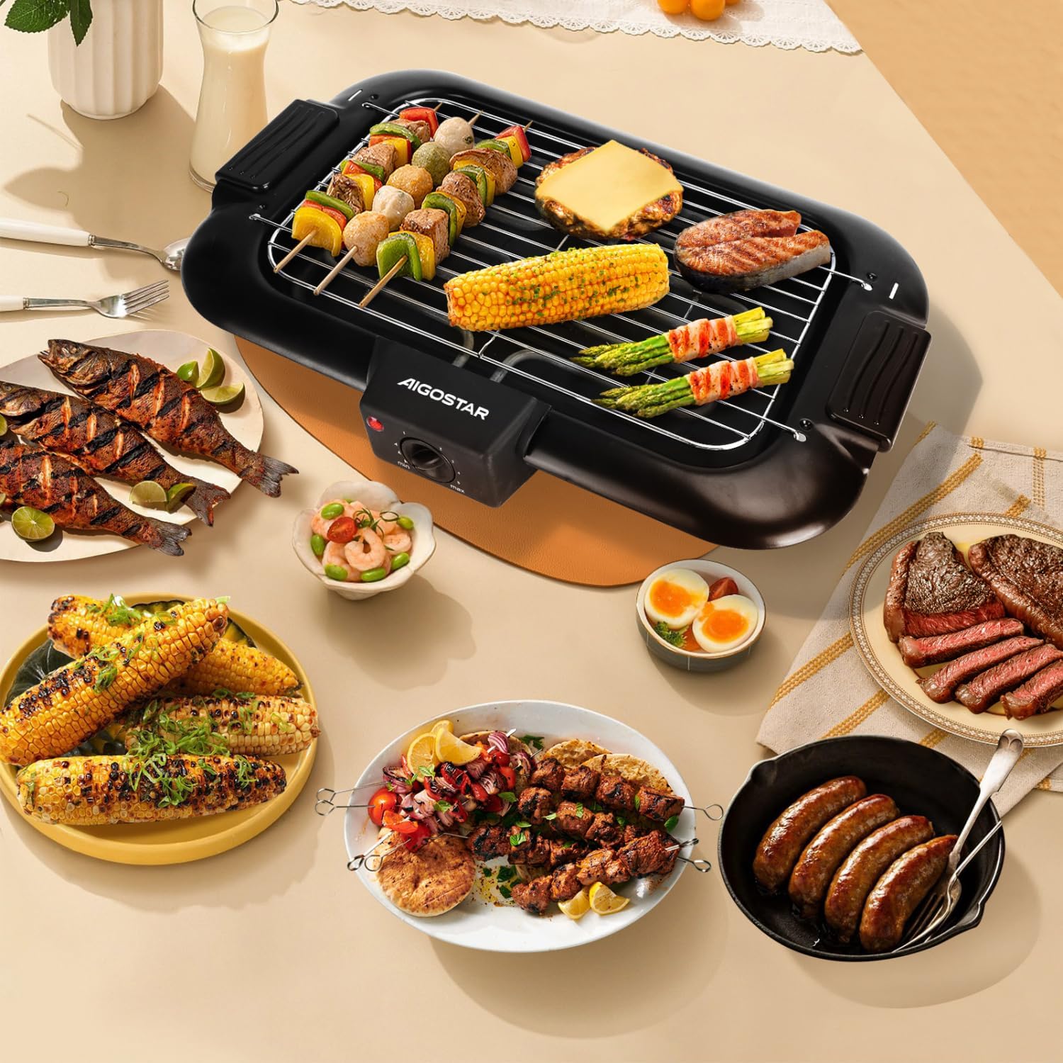 Aigostar - Tasty - 2000W - gril électrique compact sans fumée, démontable