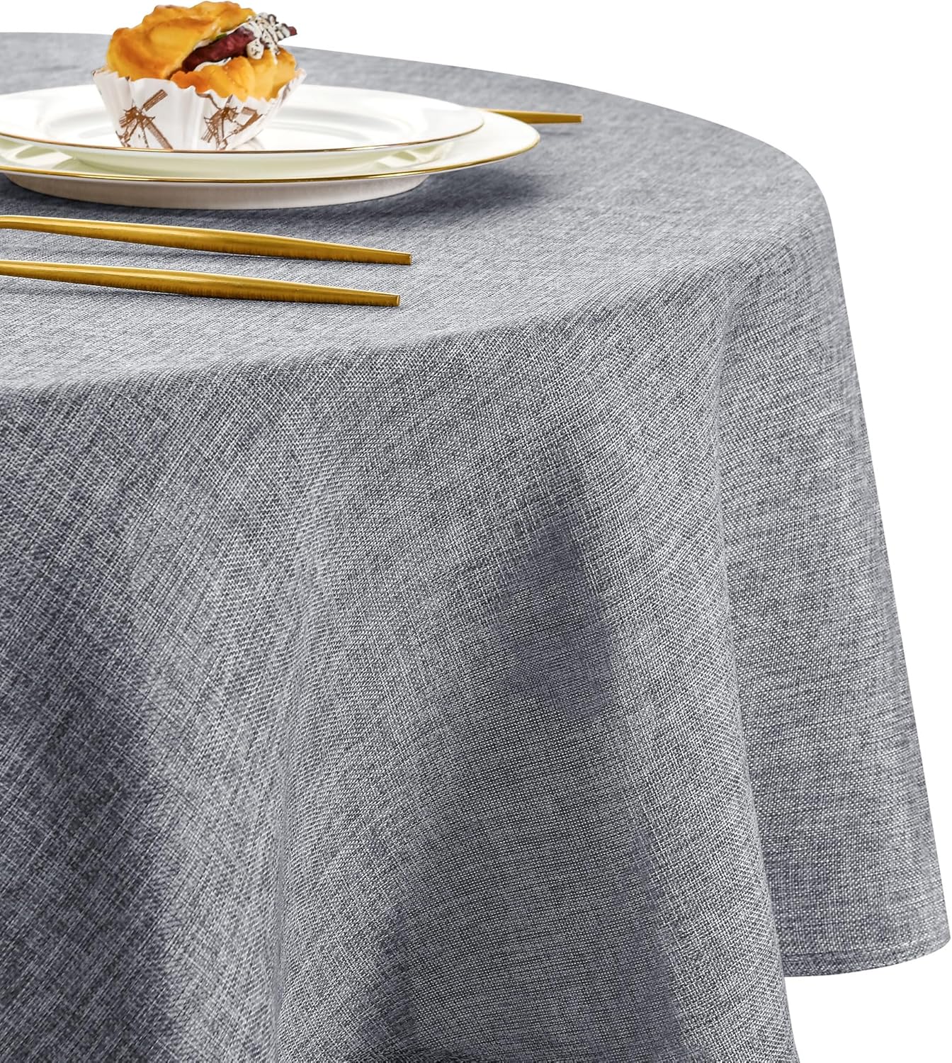 DWCN - effet lin - 140 cm rond - lavable, imperméable, anti-tache