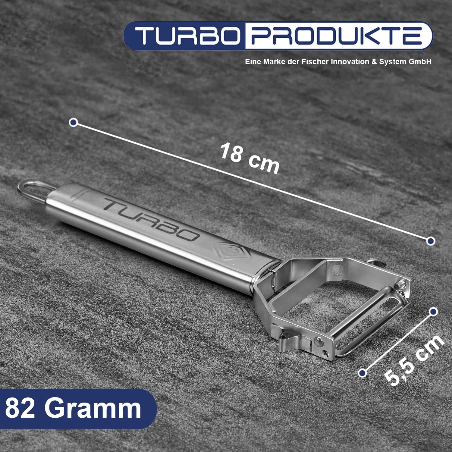 Turbo Produkte - Éplucheur inox 3en1 - ambidextre, lame pendulaire