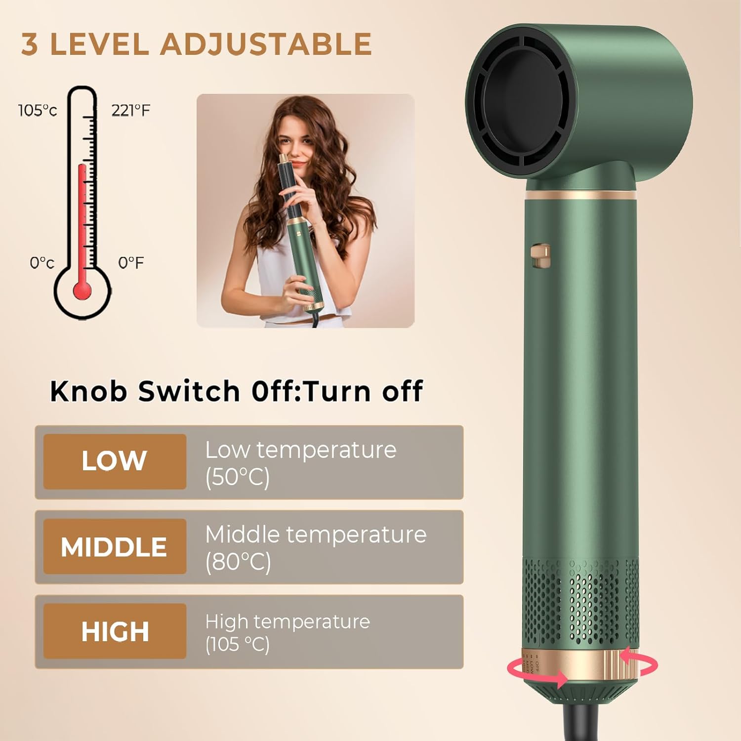 Brosse soufflante 5 en 1 - 1000W - multi-styles, ions, réglable