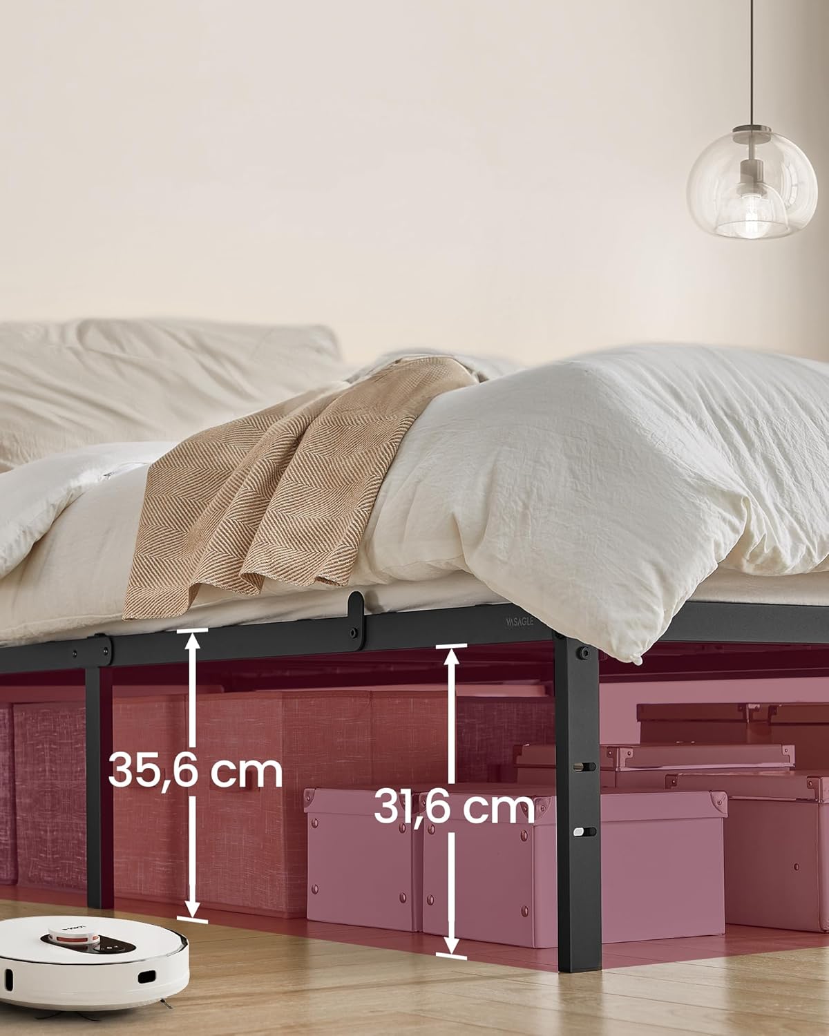 VASAGLE - cadre de lit moderne 140x200 cm, métal, rangement sous le lit, RMB134B01