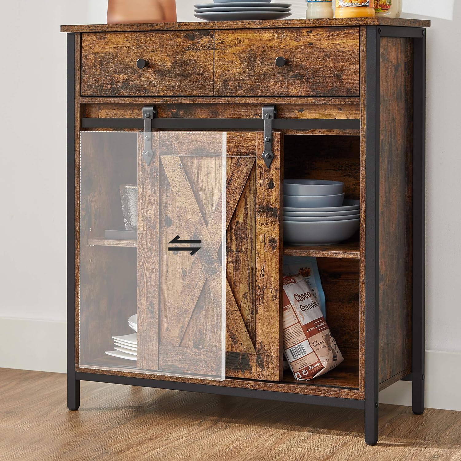 VASAGLE - Buffet style campagnard, 30x70x80cm, porte coulissante, LSC100B01