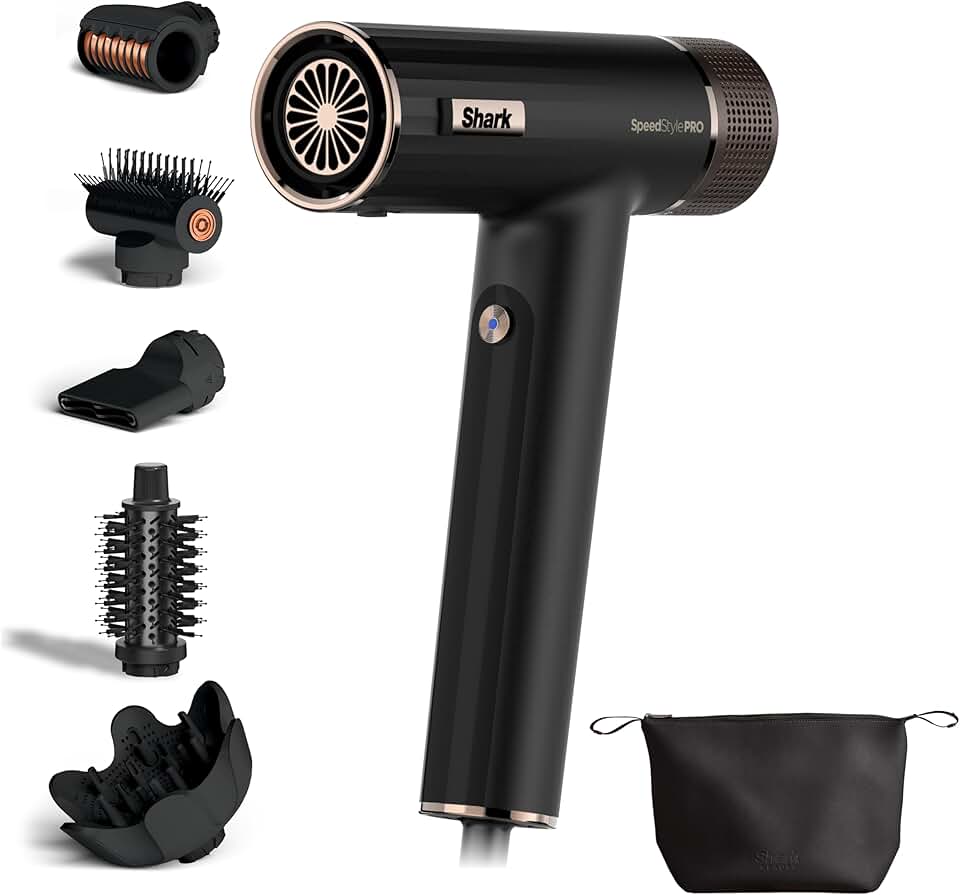 Shark - Sèche-cheveux SpeedStyle Pro léger, ionique, 5 embouts, Scalp Shield, Noir - HD752EU