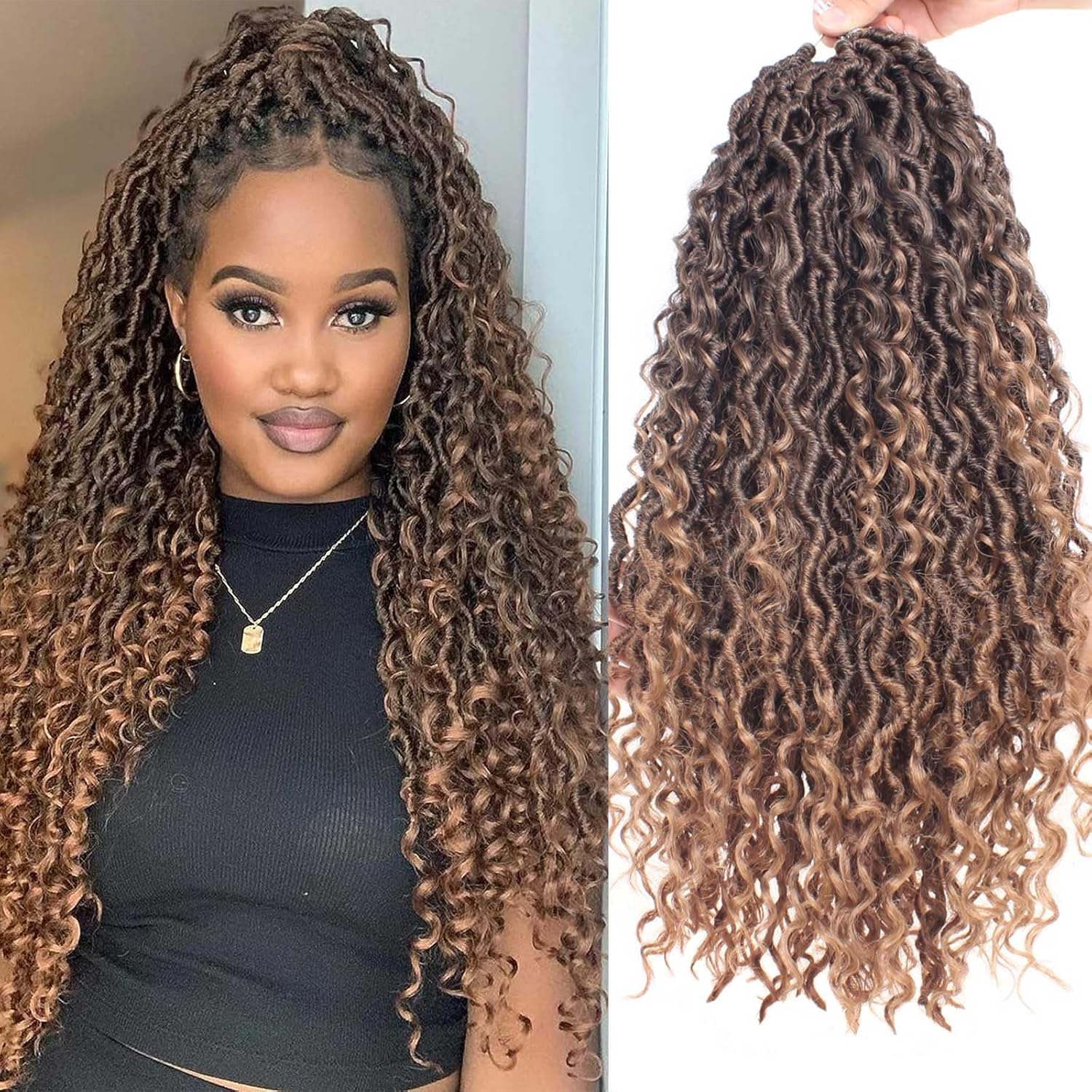 Xtrend - River Goddess Faux Locs 18” - 8 paquets, 14 brins, bouclés, T27
