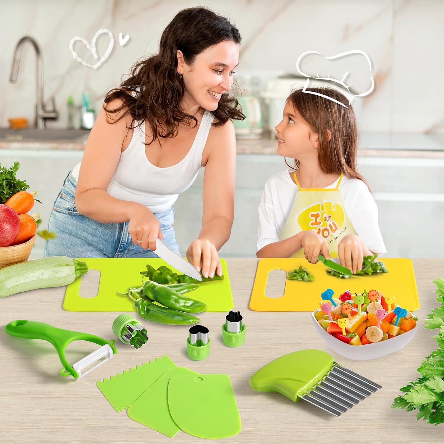 Couteau pour enfants - kit de 27 pièces - sécurité Montessori, planche, couteau ondulé