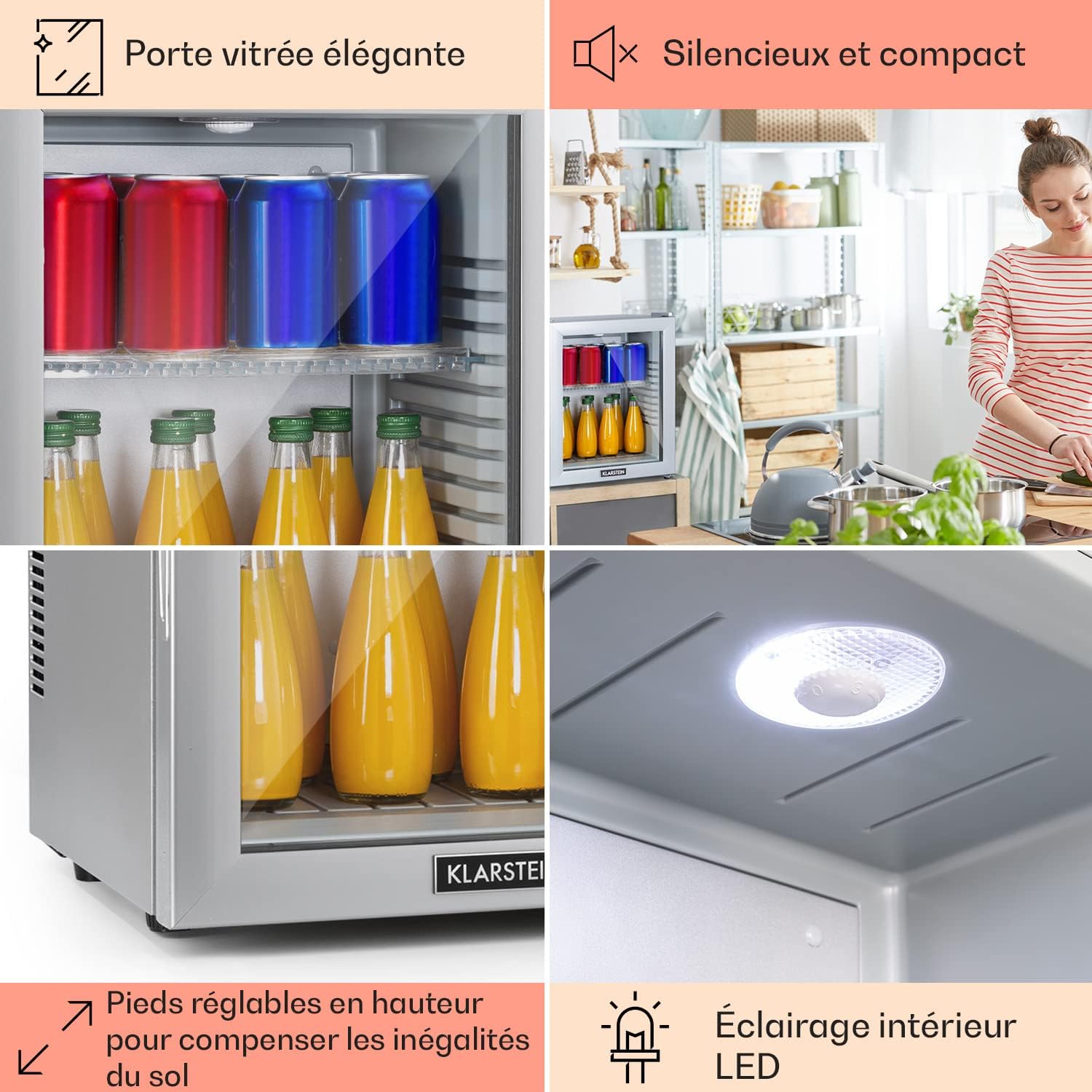 Klarstein - Brooklyn - 23L mini frigo bar, porte vitrée, silencieux