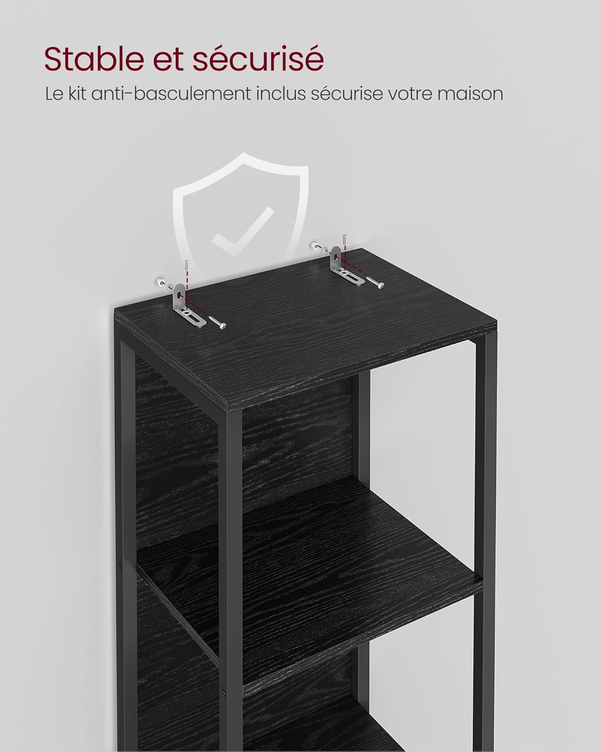 VASAGLE - bibliothèque 6 niveaux, LED réglable, acier, 30,3x40x178,6 cm, LLS121B57