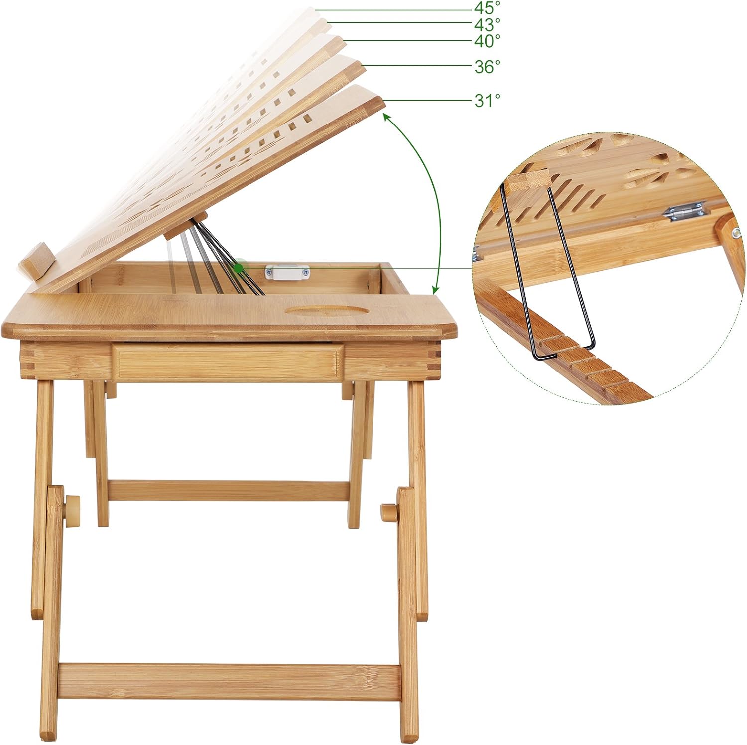 SONGMICS - Table de lit pliable bambou - 55x35x29 cm - inclinable LLD002