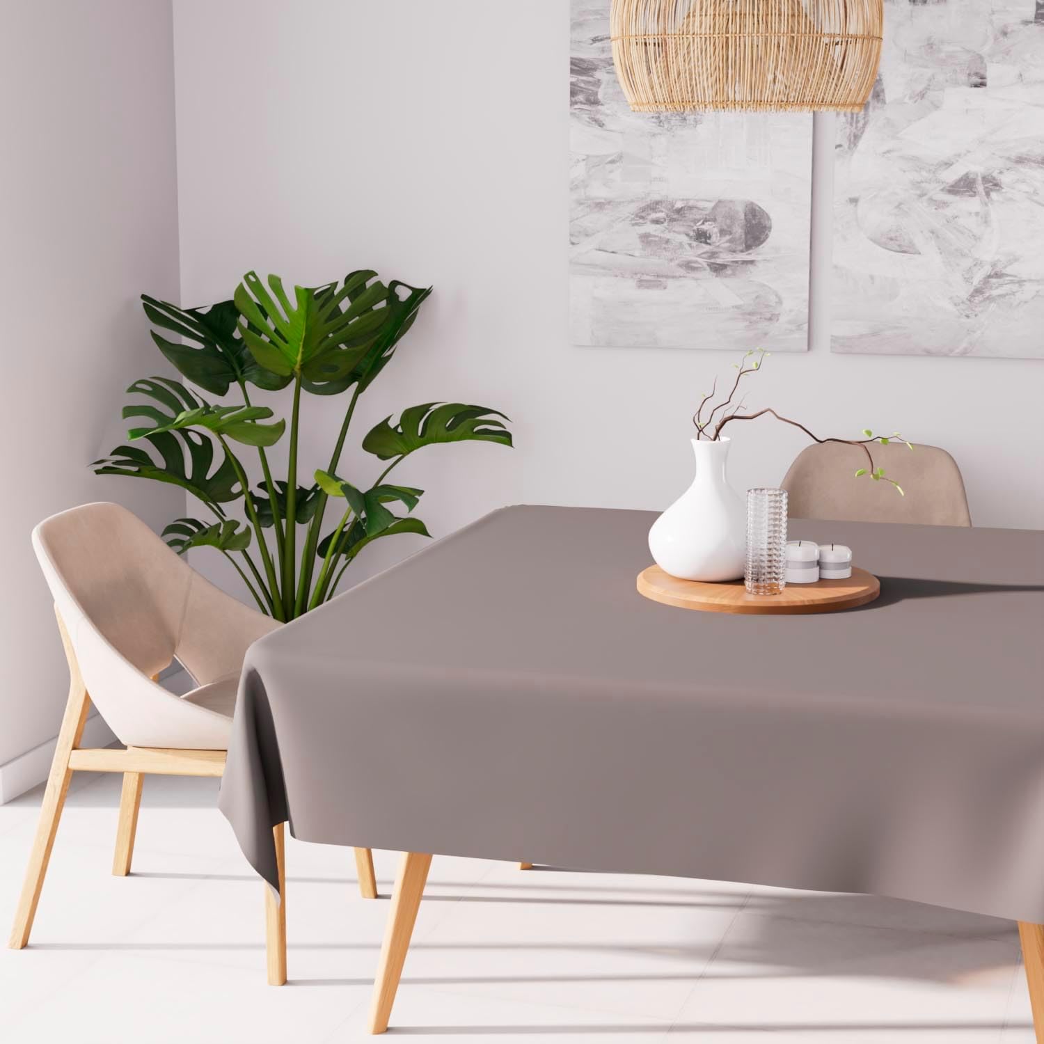 Soleil d'Ocre - Nappe carrée anti-tâches - 180x180 cm - Polyester moka