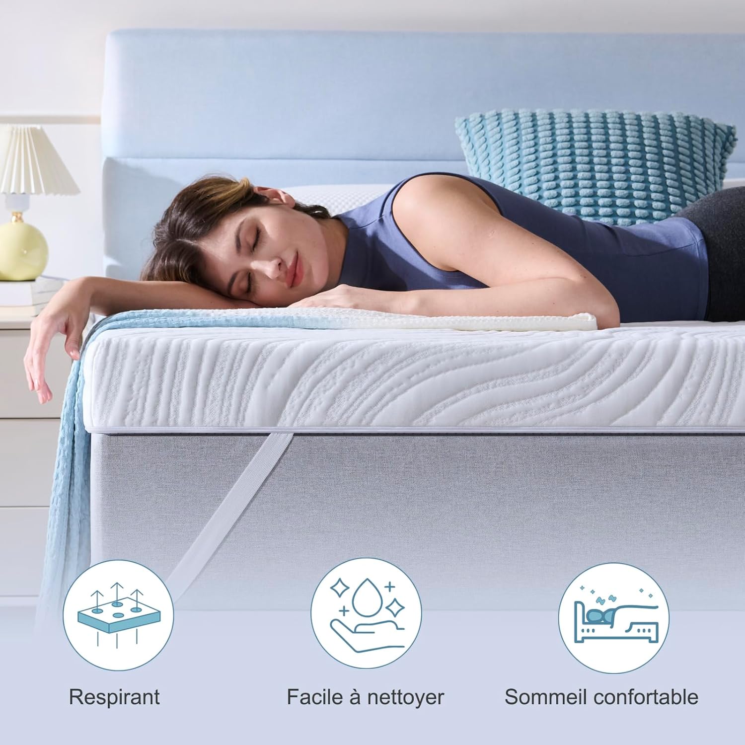 Surmatelas - mousse mémoire de forme, gel, 140x190x5 cm, housse lavable