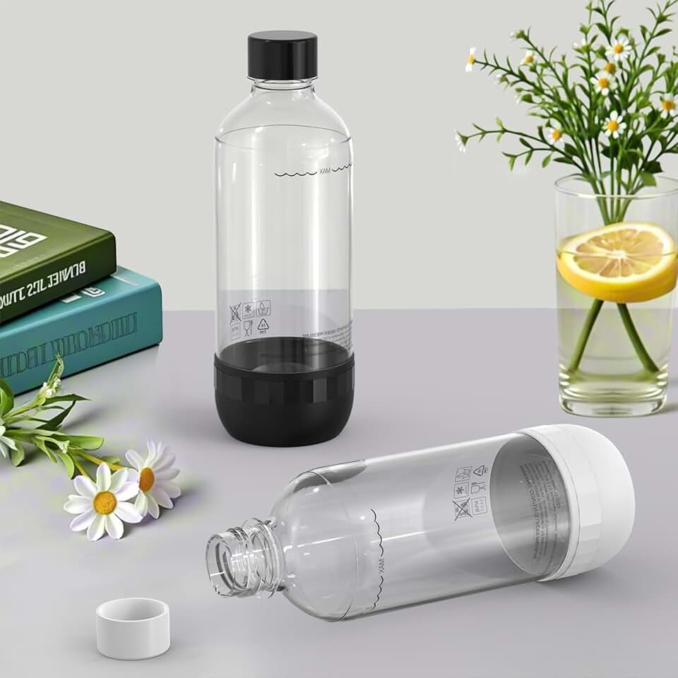 Lot de bouteilles de soda - 1L - sans BPA/PET, réutilisables, noir/blanc