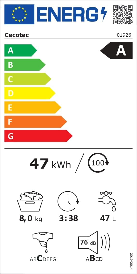 Cecotec - Bolero DressCode 8610 - 8 kg, 1400 rpm, frontal, vapeur, Inverter, 15 programmes - 8610