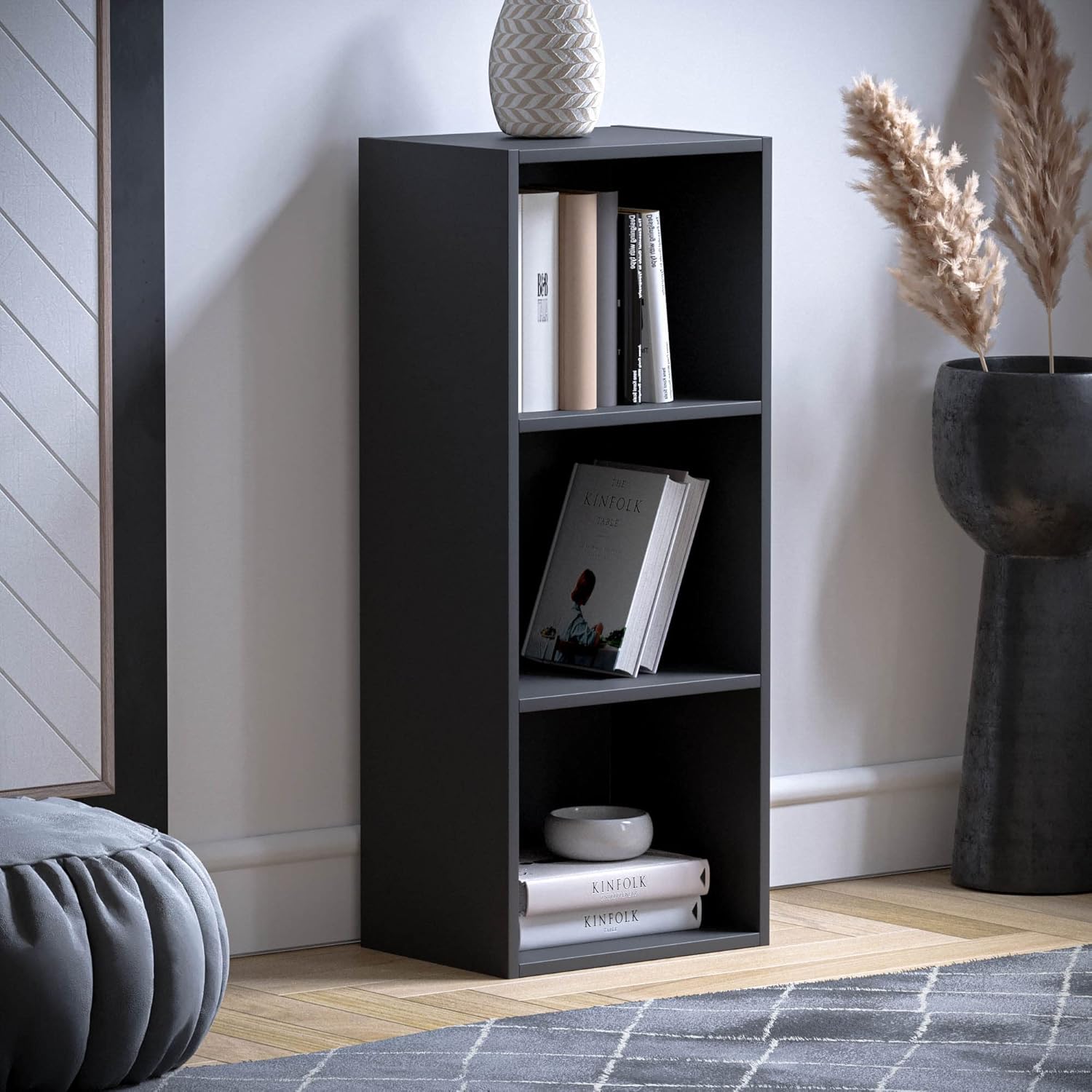 Vida Designs - Oxford série - 80x32x24cm - Bibliothèque 3 niveaux moderne, rangement compact noir