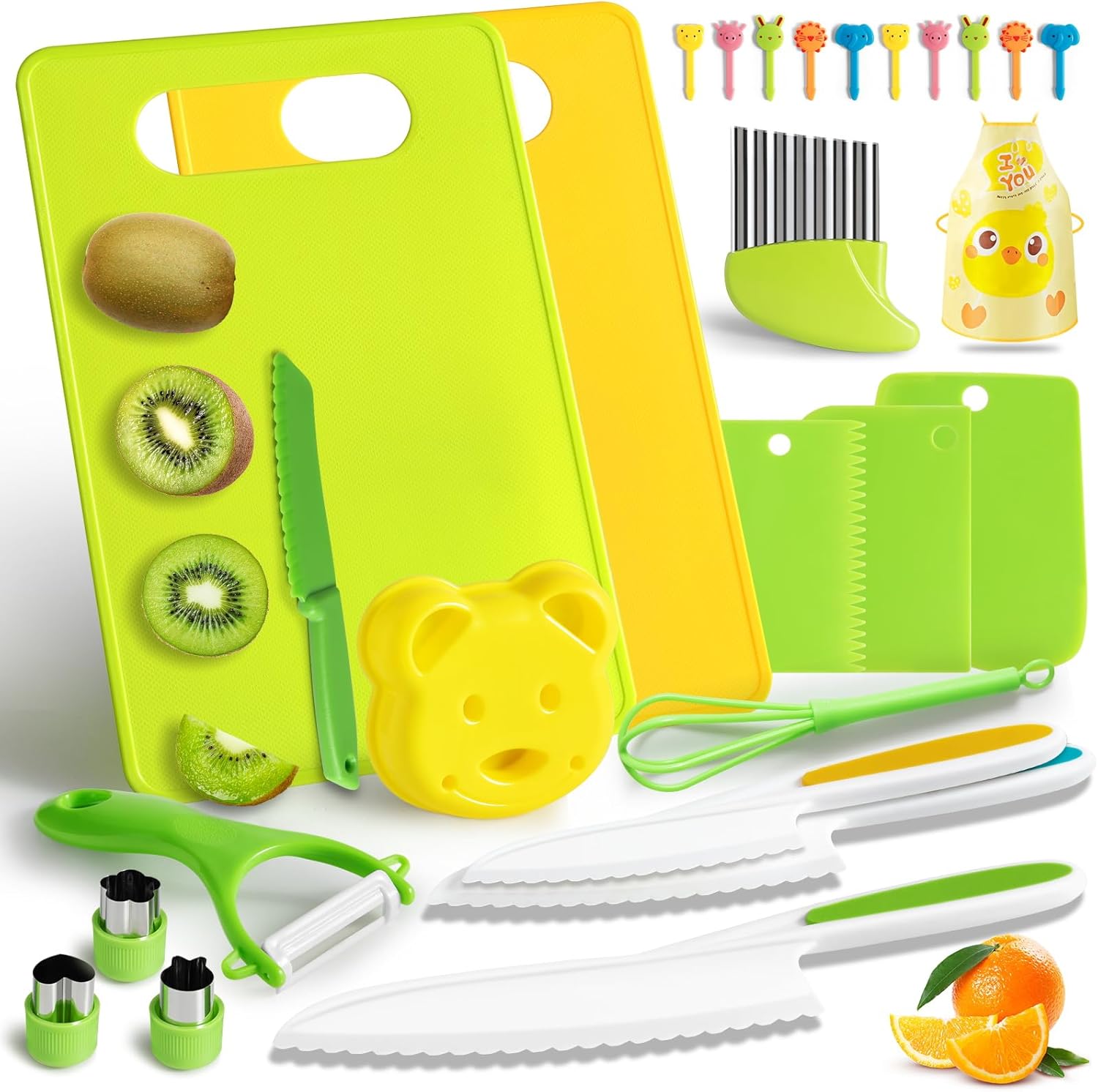 Couteau pour enfants - kit de 27 pièces - sécurité Montessori, planche, couteau ondulé