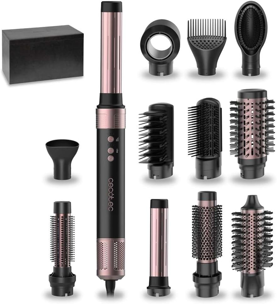 Cecotec - AirGlam Brosse chauffante 1400W 12en1, 14 têtes, Coanda CeramicCare