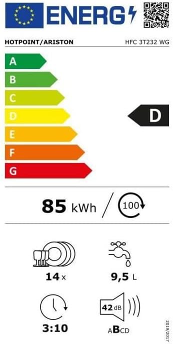 HOTPOINT - série HFC3T232WG - 60cm, 14 couverts, induction, 42dB blanc HFC3T232WG