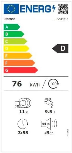 Hisense - lave-vaisselle encastrable 45cm, 11 couverts, classe D, Inverter, HV543D10