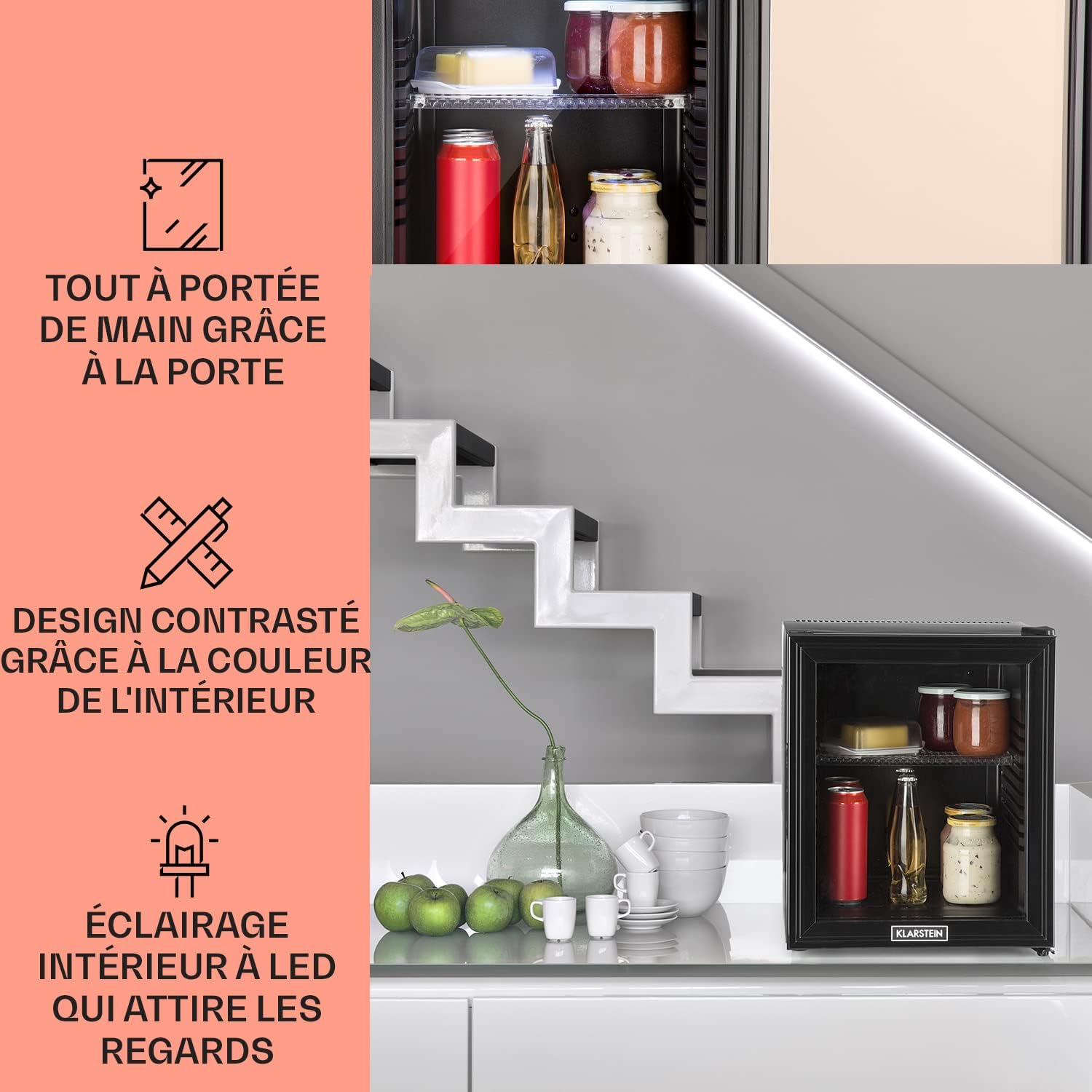 Klarstein - Mini Frigo 32L - silencieux, étagères réglables, 12-18°C