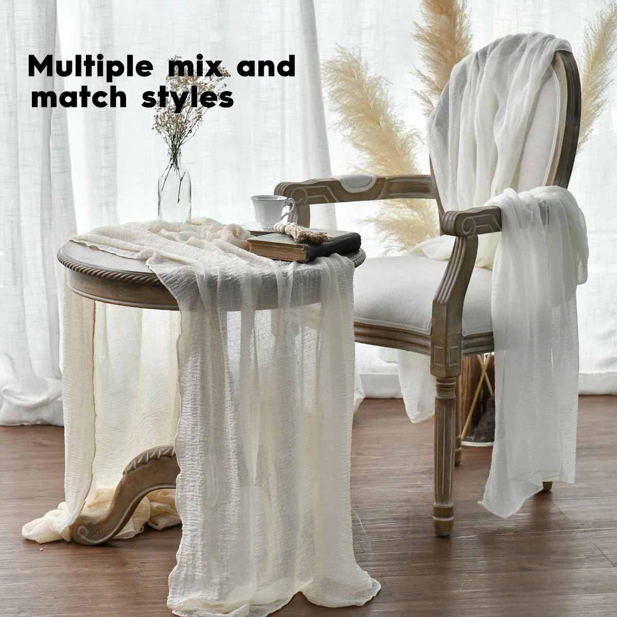 Artoid Mode - Chemins de table gaze mousseline, 300 cm, blanc bohème, lot de 2