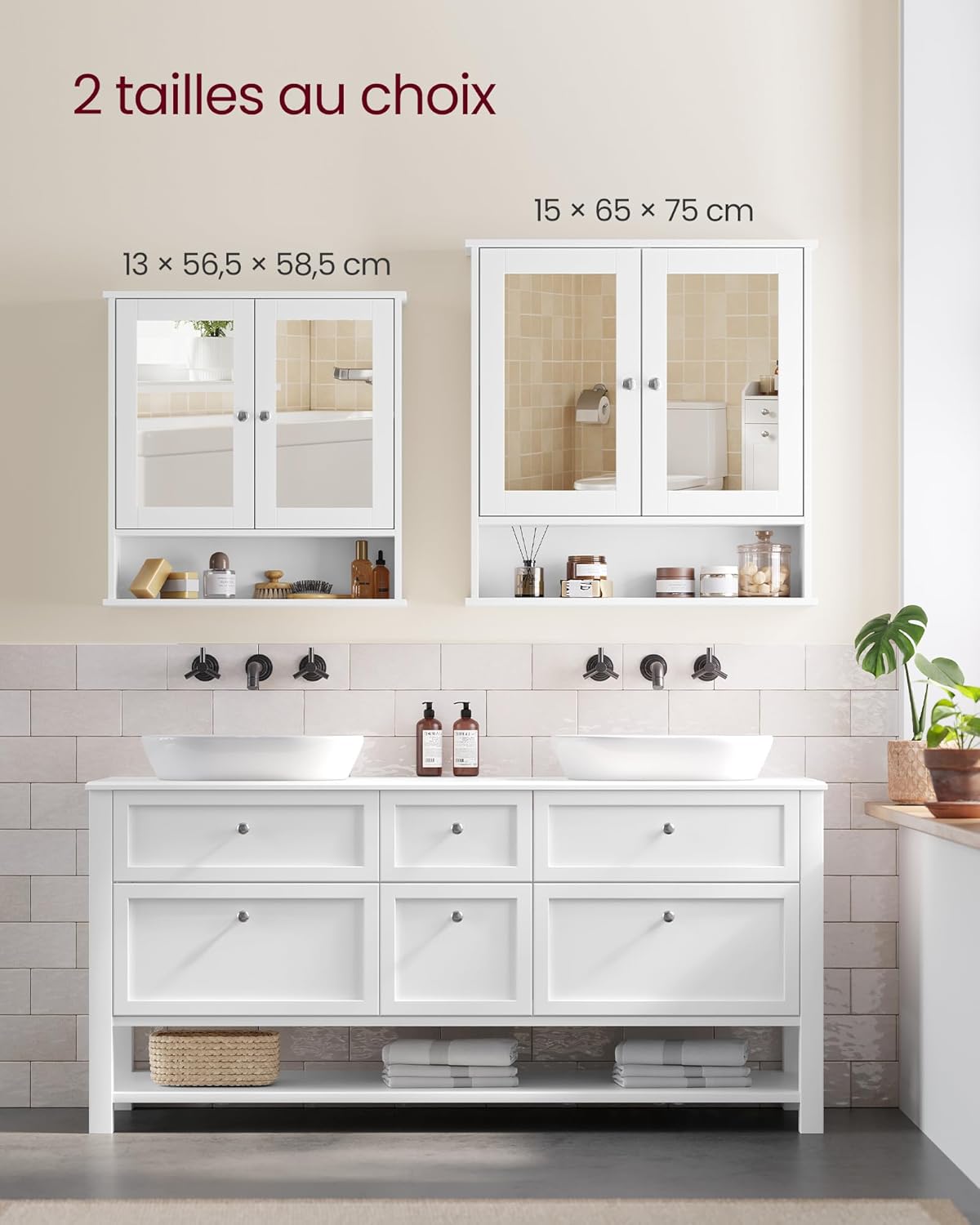 VASAGLE - armoire murale salle de bain, miroir, étagère réglable, 13x56,5x58,5 cm - LHC002