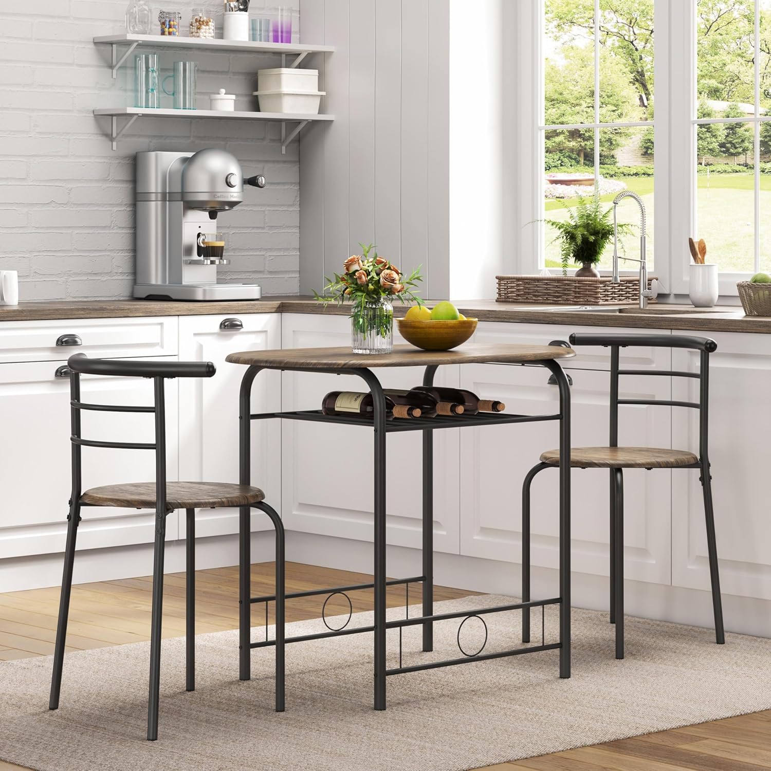Yaheetech - Table ronde + 2 chaises - 90x53x75,5 cm - Bois métal compact