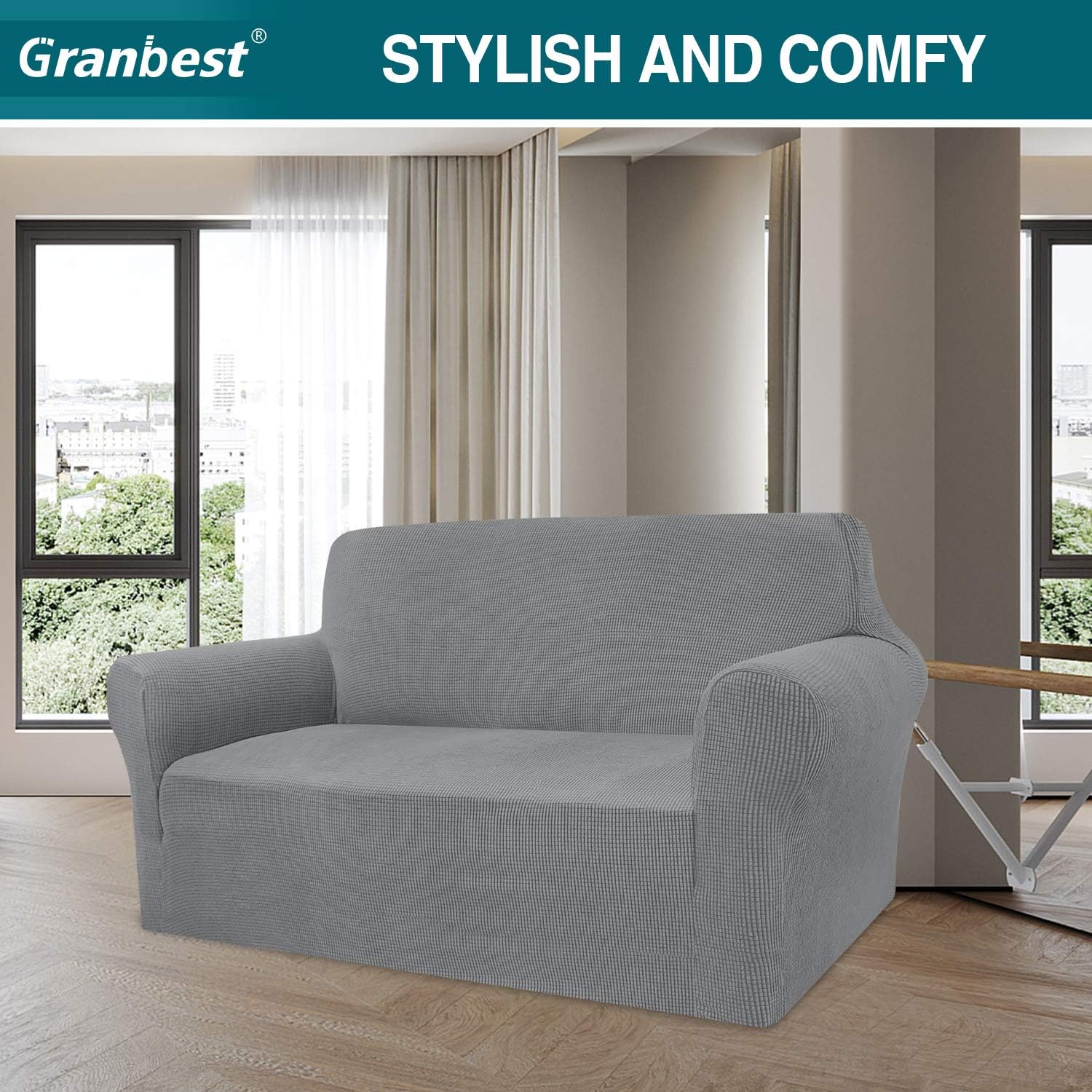 Granbest - housse canapé tissu jacquard 2 places, élastique, gris clair